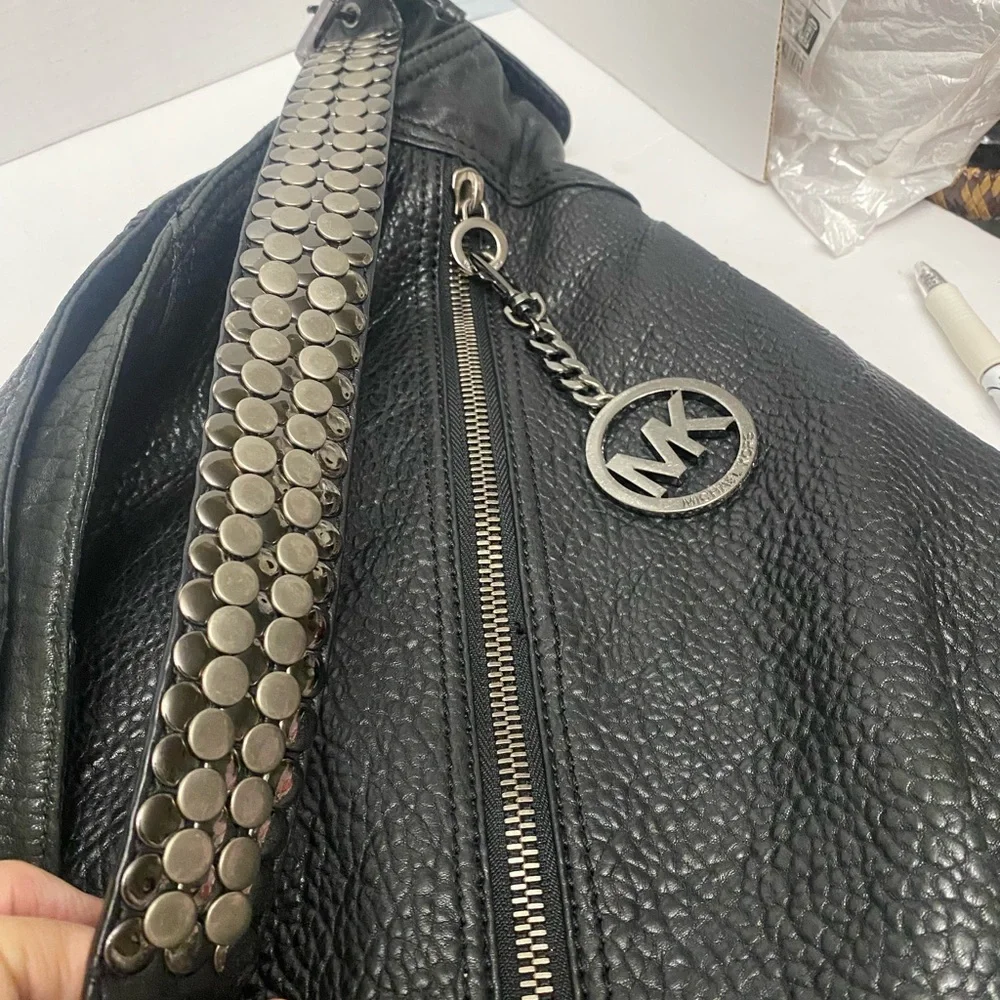 Michael Kors Mickey Black Textured Pebbled Leather Bag with Studded Handle NWOT